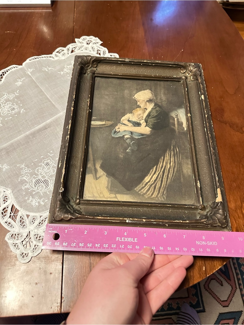 Antique Lulled to Sleep Artz Print Ornate Gesso Frame Victorian - Picture 7 of 9